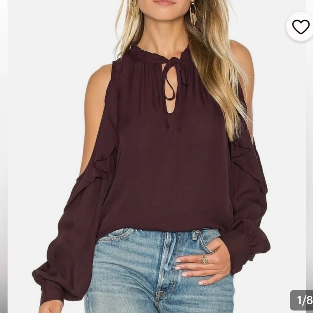 NWT Parker 100% Silk Cold-Shoulder Tie-Neck Blouse Deep Burgundy Royal Purple